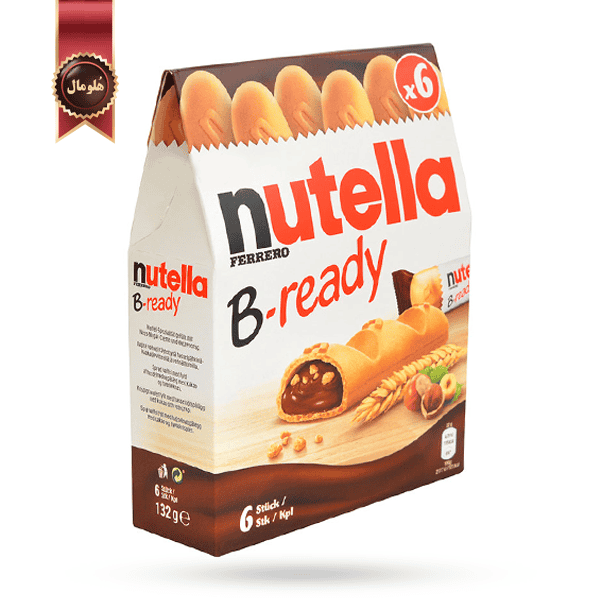 6 عدد بیسکویت شکلاتی نوتلا nutella مدل بی ردی B-ready وزن 22 گرم