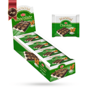 12 عدد شکلات تخته ای ونسا wanessa مدل کرم بادام almond cream وزن 80 گرم