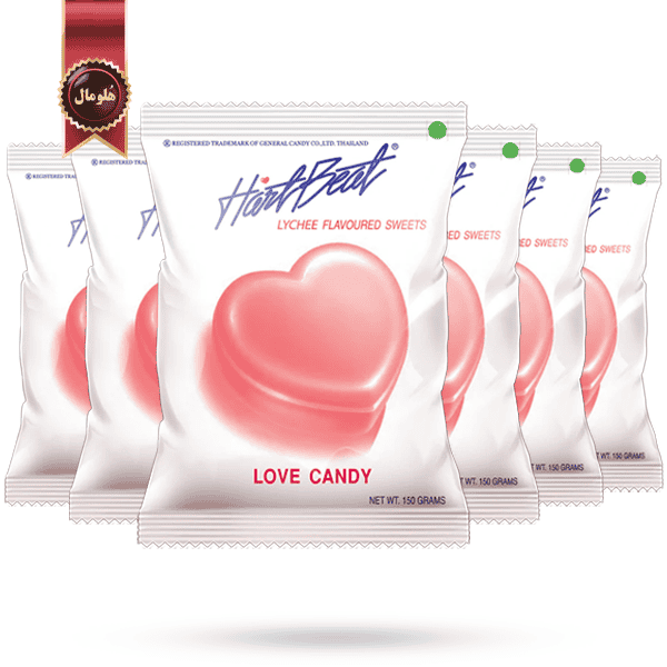 6 بسته آبنبات عشق هارتبیت hartbeat مدل طعم سُرخالو Lychee وزن 150 گرم