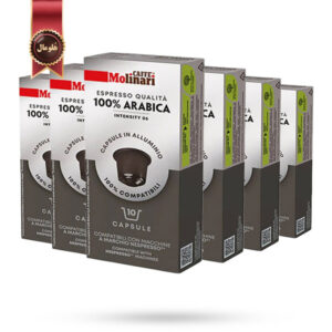 6 بسته کپسول قهوه اسپرسو مولیناری Molinari مدل 100 درصد عربیکا 100% Arabica پک 10 تایی