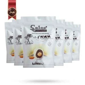 6 بسته شکلات خرمایی سالسا Salsa مدل روکش شکلات سفید با بادام White Chocolate With Almond وزن 250 گرم (اورجینال)