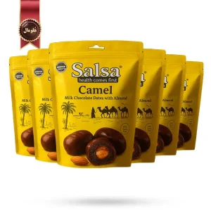 6 بسته شکلات خرمایی سالسا Salsa مدل شکلات شیر شتر با بادام Camel Milk Chocolate With Almond وزن 250 گرم (اورجینال)